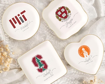 Personalized University Logo Trinket Jewelry Dish, Class of 2025 College Graduation, Custom University Ring Dish, Graduation Gift for Her