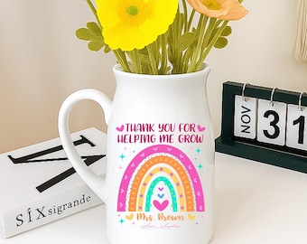 Custom Teacher Appreciation Gift, Teacher Floral Vase, Cute Rainbow Ceramic Vase, Gift for Teacher,  Teaching Assistant, Back to School Gift
