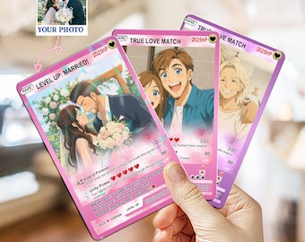 Custom Anniversary Card Photo Anime Themed, PokeLove Card, Personalized Couple Gifts, Wedding Gift, Newlywed Present, Unique Gift for Him