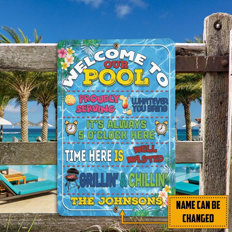 Pool House Metal Sign, Swimming Pool Sign, Personalized Sign, Pool Bar