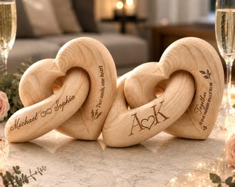 Custom Engraved Interlocking Heart,Personalized Wooden Heart Sculpture,Anniversary Gift for Couple,Infinity Heart Keepsake,Engagement Gift