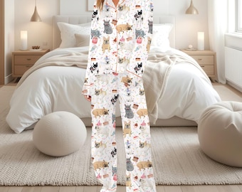 Französische Bulldogge Pyjamas Set, Bulldogge Rasse Liebhaber Pyjamas, Frenchie Hundeliebhaber Geschenk, Haustier Liebhaber Familie Pyjamas, Französische Bulldogge Rasse Pjs Hose