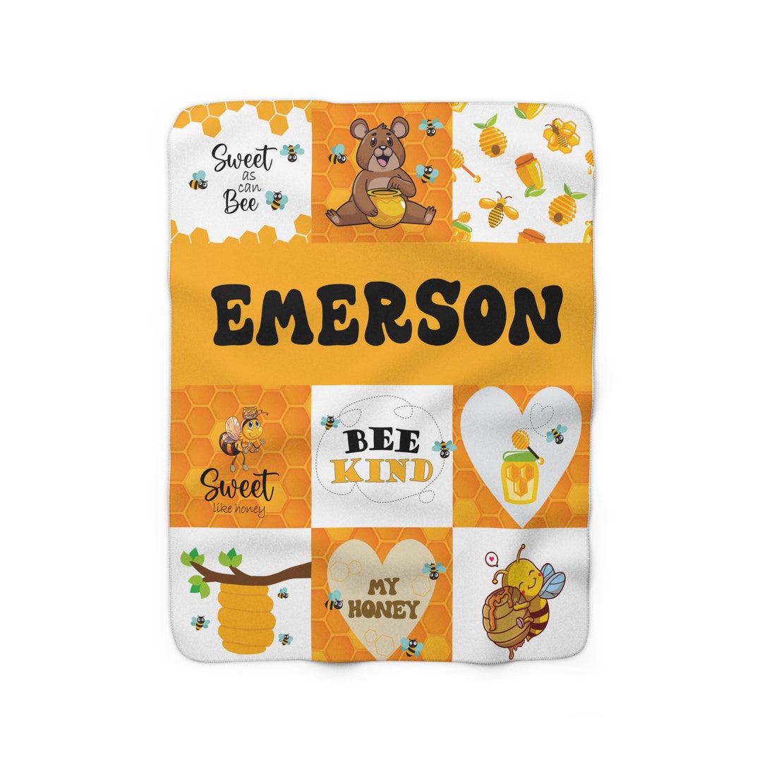 Personalized Kid's Name Honey Bee Blanket Nursery Fleece Sherpa Blanket ...