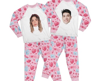 Pijama de Navidad con cara personalizada para pareja, pijama de San Valentín a juego para familia, traje de San Valentín, ropa de dormir para parejas, conjuntos de pijamas