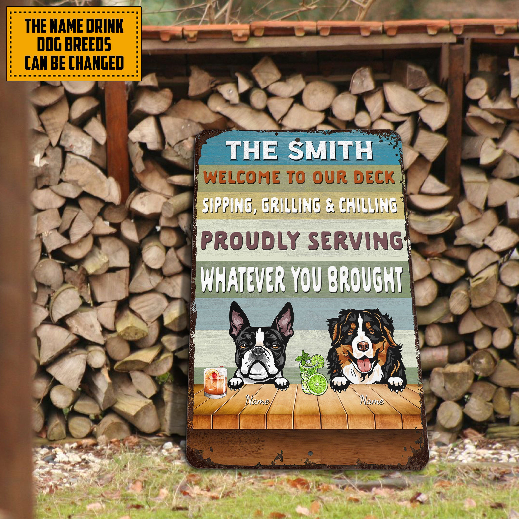 Dog Ice Rink Sign Personalized Dog Breeds Deck Dog Sign, Dog & Beverage Metal Sign, Dog ...
