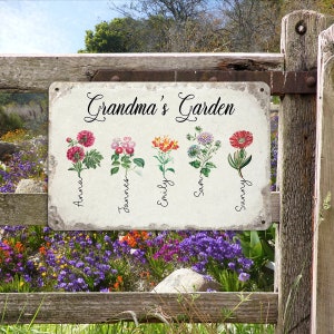 Flower Grandma&#39;s Garden Metal Sign, Garden Tin Sign, Garden Gate Hanging Sign, She Shed Decor, Flower Hanging Yard Sign
