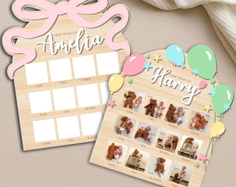 Personalized Monthly Milestone Photo Board, My First Year One Year of Sign, 12 Months Wooden Arch Frame, Baby’s 1st Birthday Growth Collage