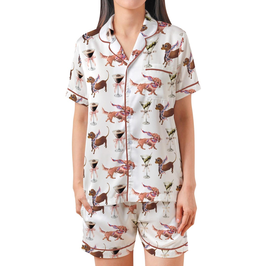 Martini Dachshund Dogs Satin Pajama Set,sausage Dog and Drinks Short ...