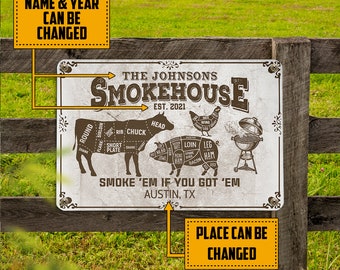 Customize Smokehouse Metal Sign, Smoke 'Em If You got 'Em Vintage Sign, Patio Backyard Sign Decoration, Father's Day Gift, Barbecue Men Gift