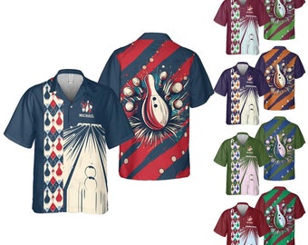 Camisa hawaiana de bolos retro personalizada, camisa de equipo de bolos, camisa de bolos para jóvenes, regalo para niños, camisa de fiesta de bolos, estilo vintage