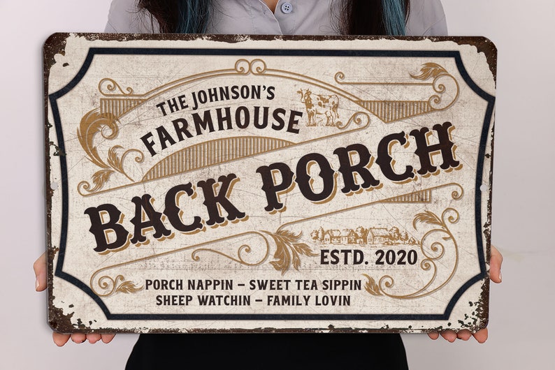 Personalized Back Porch Metal Sign, Farmhouse Tin Sign, Garden Gate ...