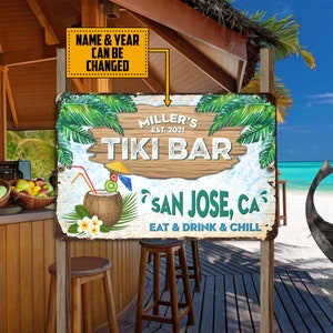Tiki Bar Tiki Hut Metal Sign, Margaritaville Sign, Beach House Tin Sign, Bar Sign, Tiki Bar Sign, Beach Hanging Sign, Backyard Patio Decor
