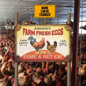 Farmhouse Metal Sign, Personalized Chicken Coops Sign, Metal Farm Sign, Farm Fresh Eggs Sign, Eggs Farmed Sign, Farm Decor, Hen House Decor