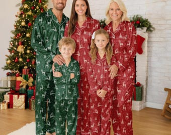 Custom Reindeer Family Christmas Pajamas Set, Matching Family Christmas PJs, Personalized Name Sleepwear, Holiday Couple Pajama, Xmas PJ Set