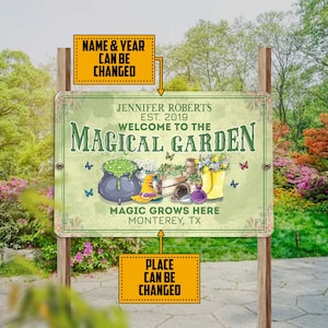 Personalized Magical Garden Magic Grows Here Metal Sign, Garden Gate She Shed Decor, The Witch's Garden Sign, Home Decor Gift