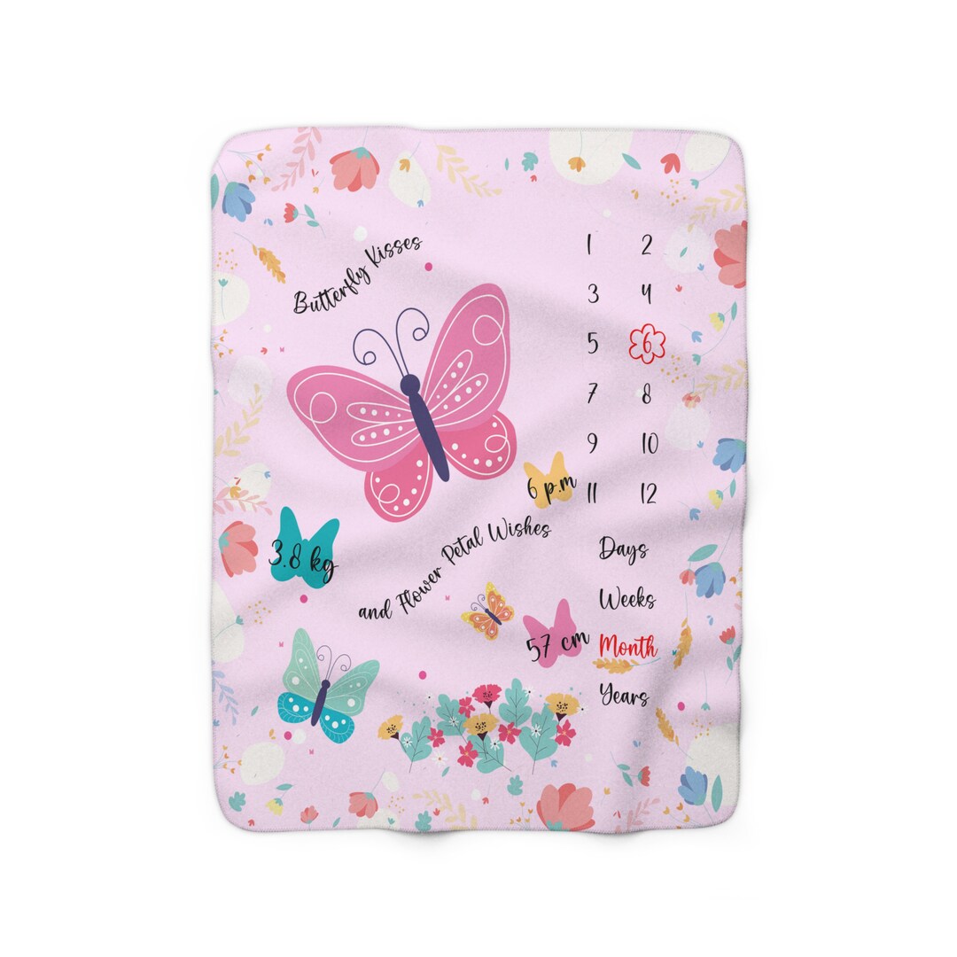 Personalized Butterfly Baby Milestone Blanket Nursery Fleece Sherpa