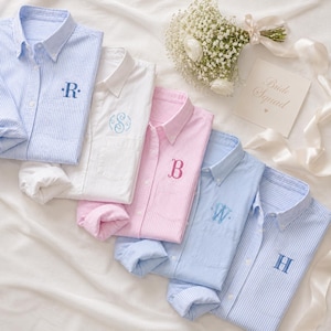 Custom Bridesmaid Monogram Button Down Shirt, Bridal Getting Ready Shirt, Embroidered Oxford Shirt, Bridal Party Gift, Wedding Morning Shirt