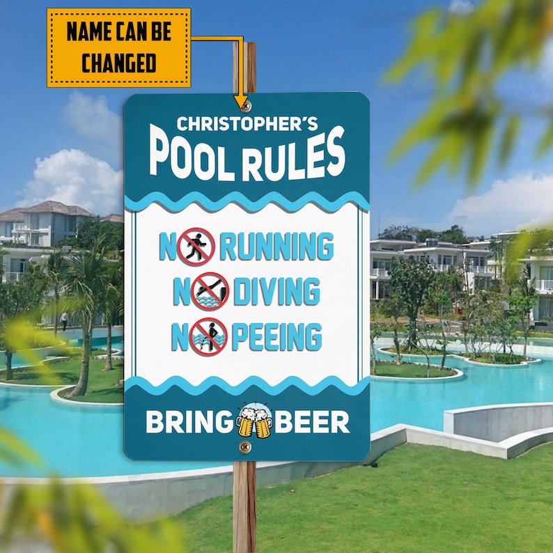 Personalized Swimming Pool Rules Metal Sign, Swimming Pool Sign, Pool Bar Outdoor Sign, Custom