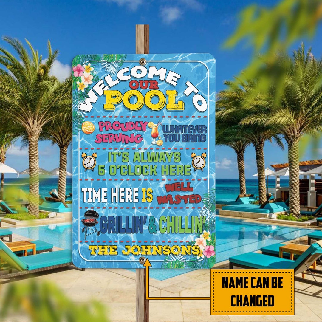 Pool House Metal Sign, Swimming Pool Sign, Personalized Sign, Pool Bar