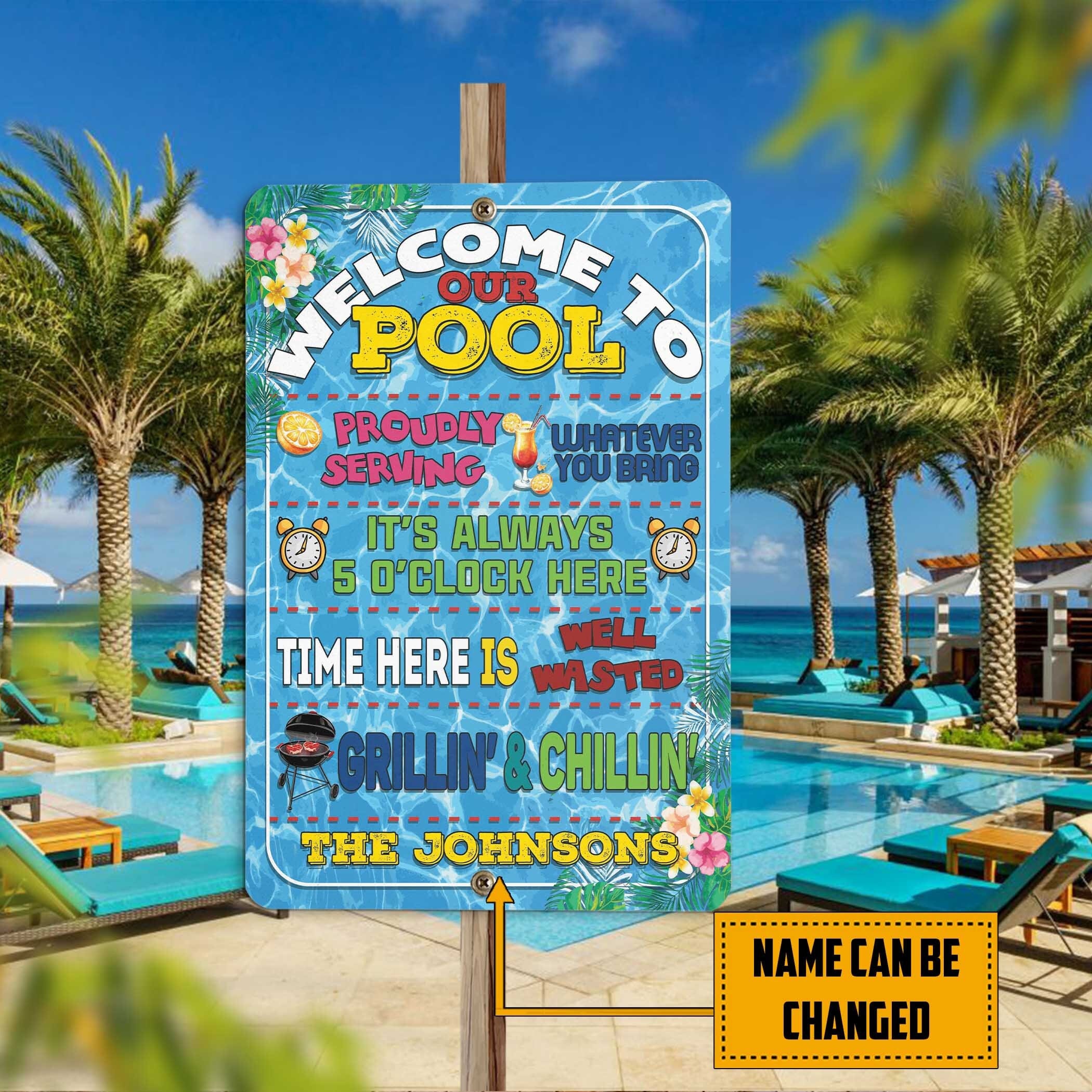 Pool House Metal Sign, Swimming Pool Sign, Personalized Sign, Pool Bar