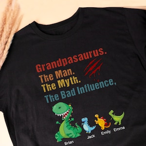Grandpasaurus T-shirt with Kids Names Father&#39;s Day Gift Personalized Papasaurus Tee Grandpa Shirt with Grandkids Name T- Rex Shirt Dad Gift