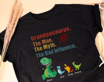 Grandpasaurus T-shirt with Kids Names Father's Day Gift Personalized Papasaurus Tee Grandpa Shirt with Grandkids Name T- Rex Shirt Dad Gift
