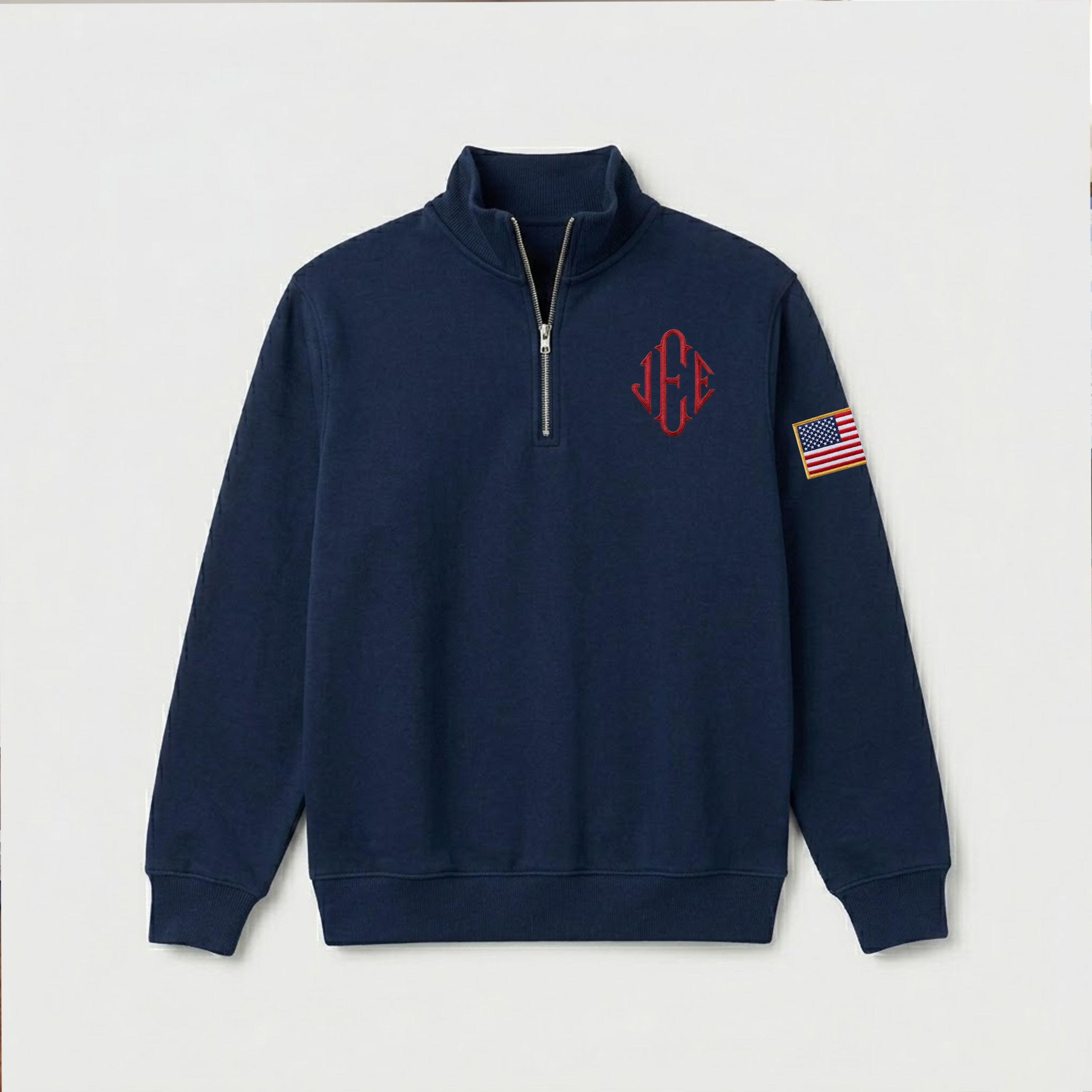 Embroidered J.E.E Epstein Monogram Quarter Zip Sweatshirt, Custom