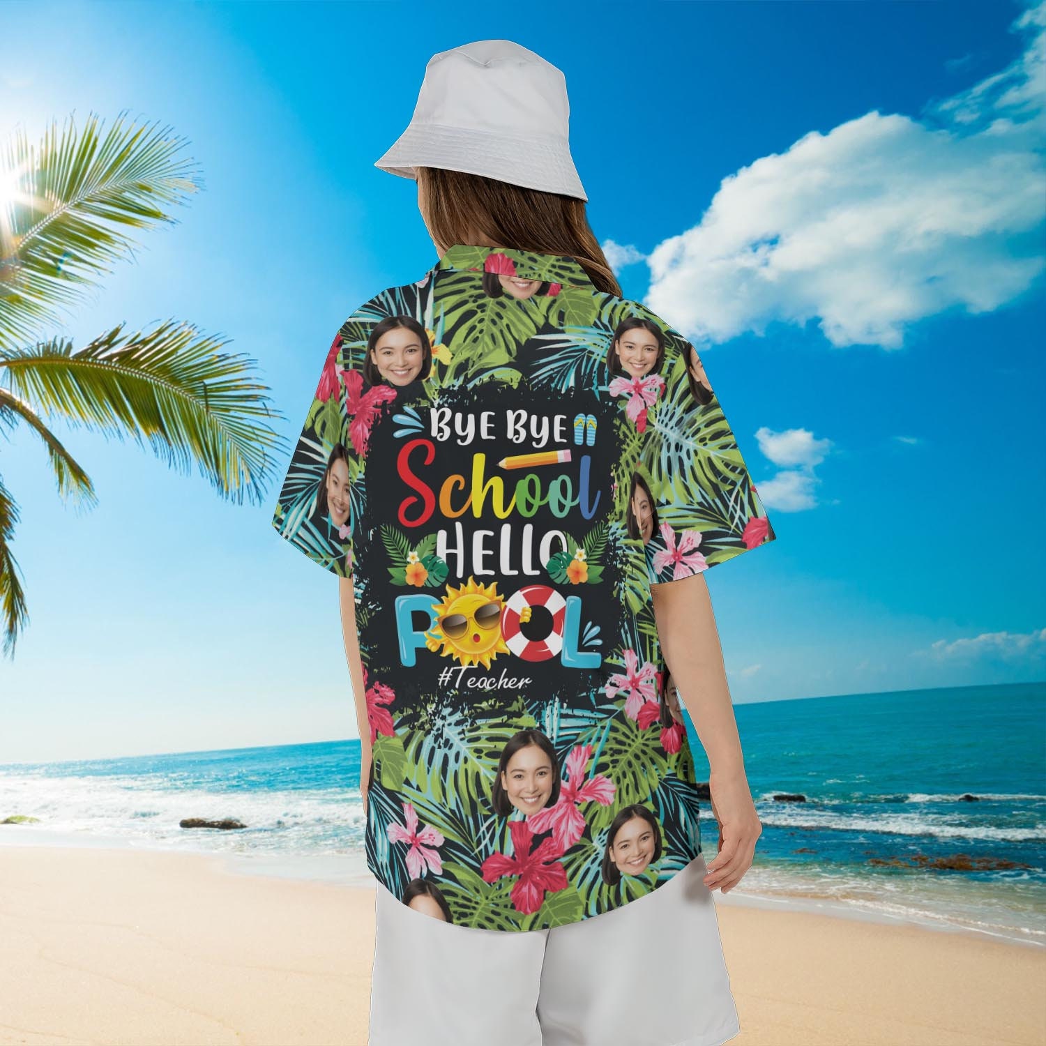 Personalized Photo Bye Bye School Hawaiian Shirt Hello Pool Aloha Shirt ...
