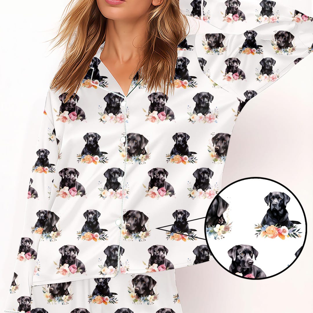 Black Labrador Pajamas Set, Labrador Mom Satin Pajamas, Dog Lover Gift ...