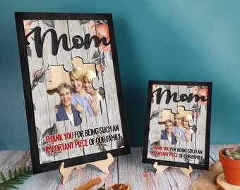 Personalized Photo Mom Important Piece Of Our Family Layer Plaque Mom Wooden Laser Cut Sign Photo with Puzzle 2 Layer Wood Sign Grandma Gift