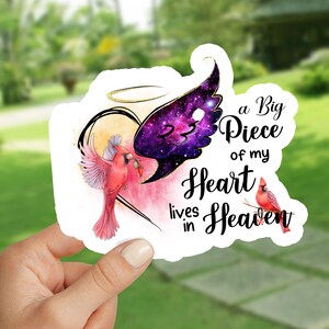 A Big Piece Of My Heart Lives In Heaven Sticker Red Cardinal Decal, Vinyl Sticker, Memorial Sticker, Memory Of Angel Gift, Gift Box Decor