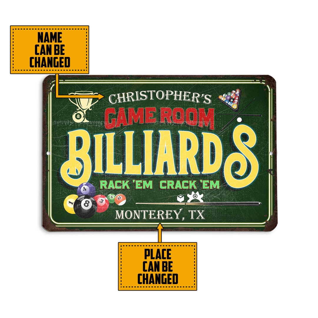 Personalized Billiards Game Room Metal Sign Game Room Tin Sign ...