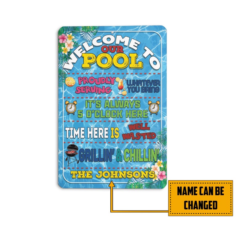 Pool House Metal Sign, Swimming Pool Sign, Personalized Sign, Pool Bar Outdoor Sign, Custom