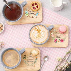 Custom Mum Floral Tea & Biscuits Tray, Grandma Wooden Coffee Treat Board, Personalized Mothers Day Gift, Tea Lover Gift, Nana Gift form Kids