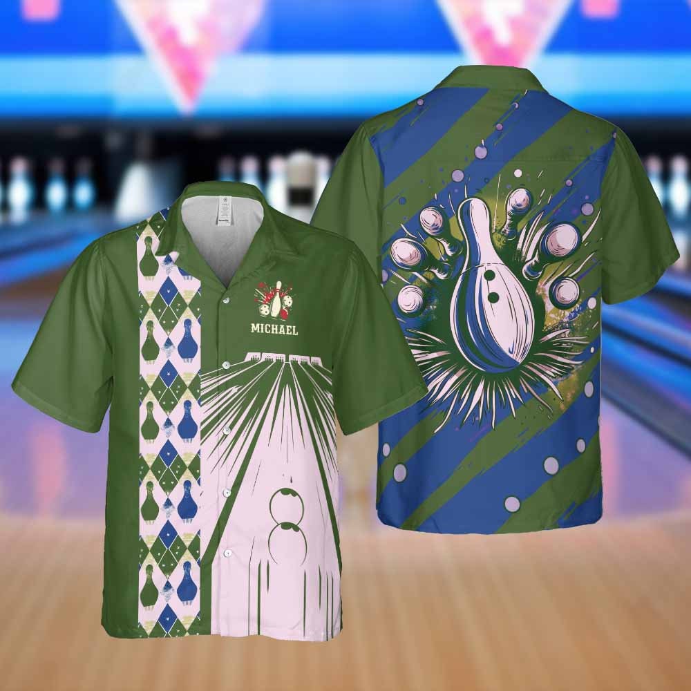 Personalized Retro Bowling Hawaiian Shirt Hawaii Bowling Team Shirt Button Down Bowling Kid Shirt Team Gift For Bowler Vintage Style