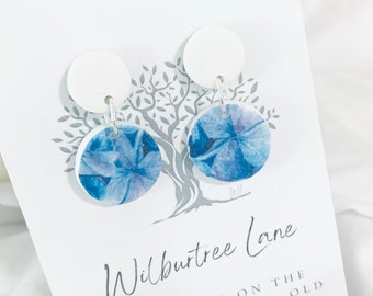 blue hydrangea| small circle|polymer clay earrings