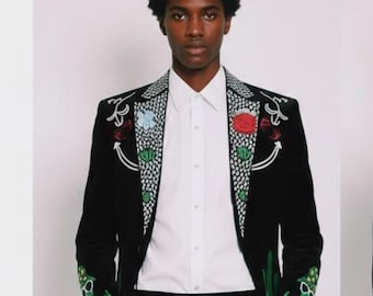 Traje occidental de 2 piezas con bordado de cactus y extraterrestre para hombre: vaquero espacial, vaquero, nudista, cóctel, fiesta de graduación, boda, actuación en el escenario.