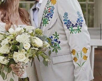Traje occidental de 2 piezas con bordado floral y diamantes de imitación para hombre: traje de boda a medida