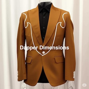 Men&#39;s Brown Embroidered Western Suit: Vintage Style 2Pc Outfit