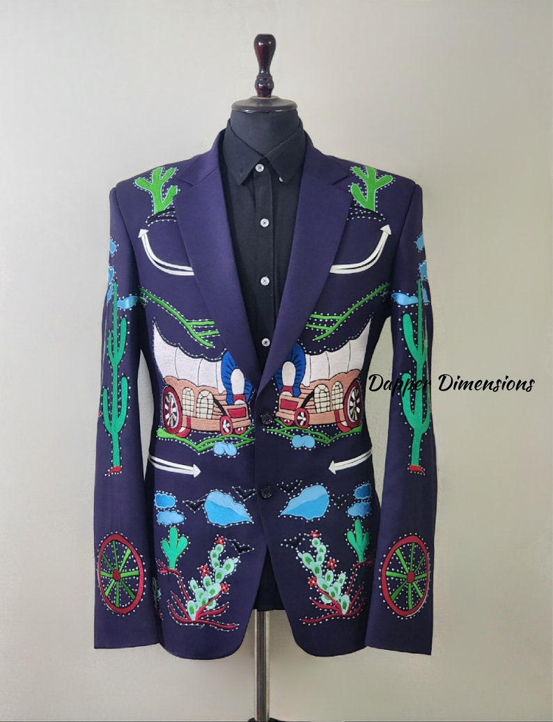 Men Purple 2pc Customized Western Suit Vintage Floral Embroidered ...