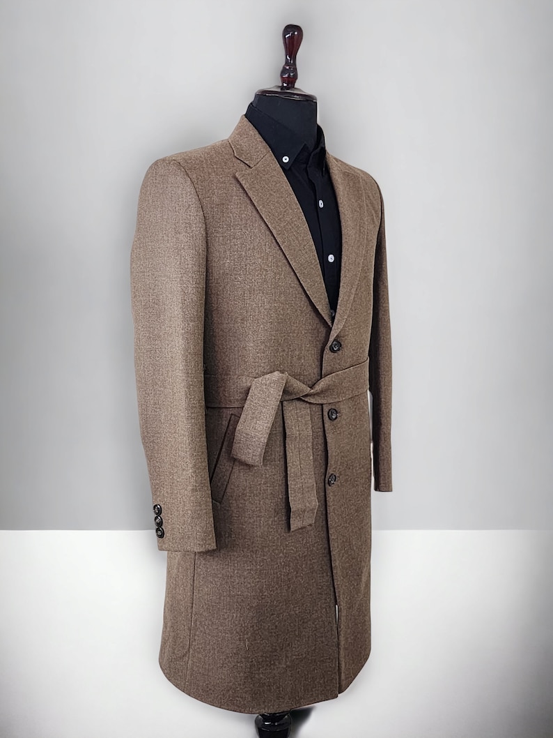 Men Topcoat Wool Blend Bespoke With Notch Collar Flap Pockets Center ...