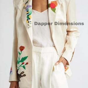 Women Ivory Cotton Jacket  Blazer Heavy Embroidered Flower Scorpion Designer Formal Wedding Bridesmaid Cocktail Prom Party Wear Personalized