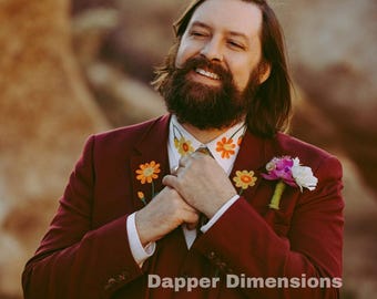 Men's 3Pc Maroon Floral Embroidered Men's Suit: Customized Wedding Party Outfit