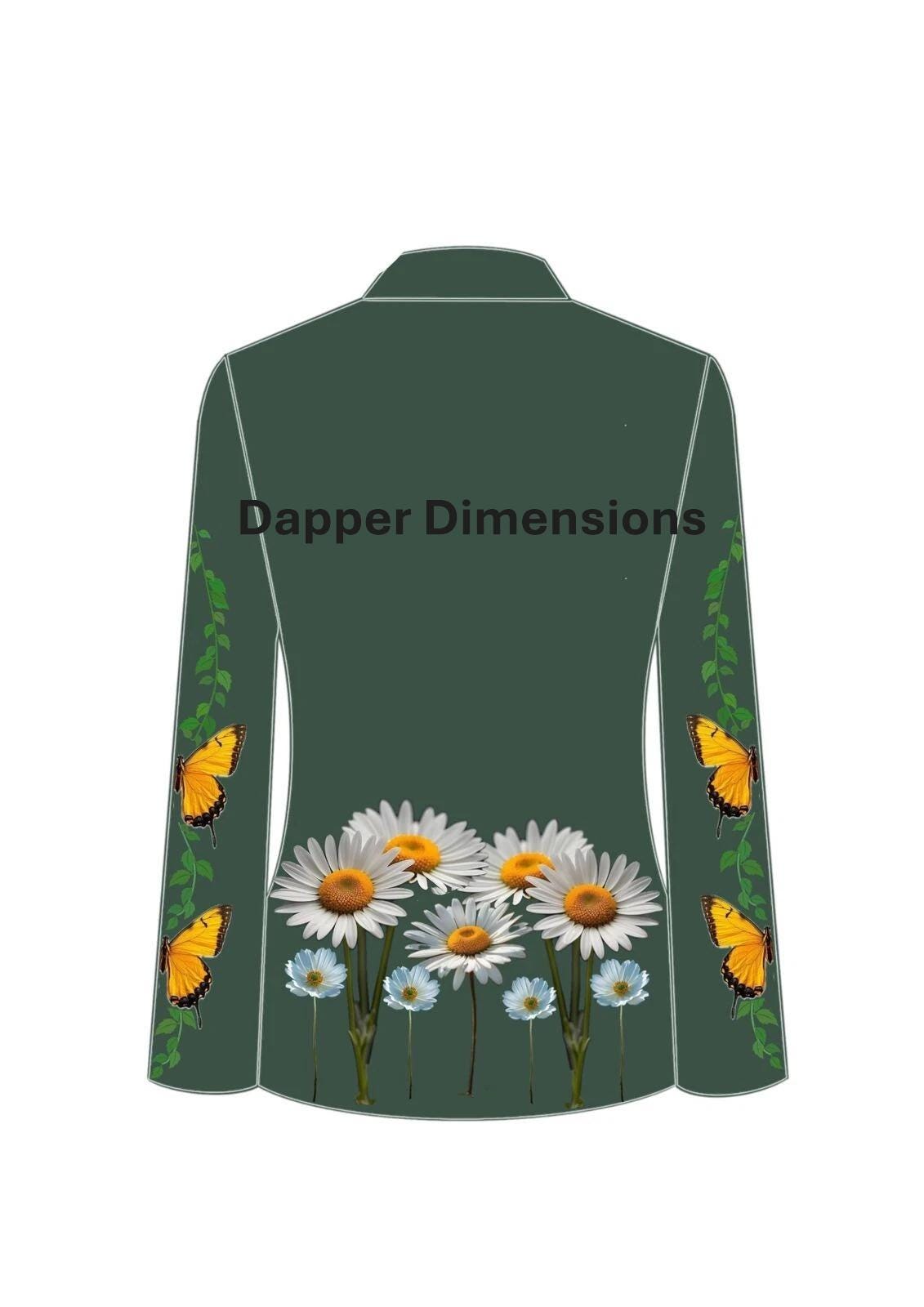 メンズ 2ピース グリーン フローラル 刺繍 ウエスタン カウボーイ