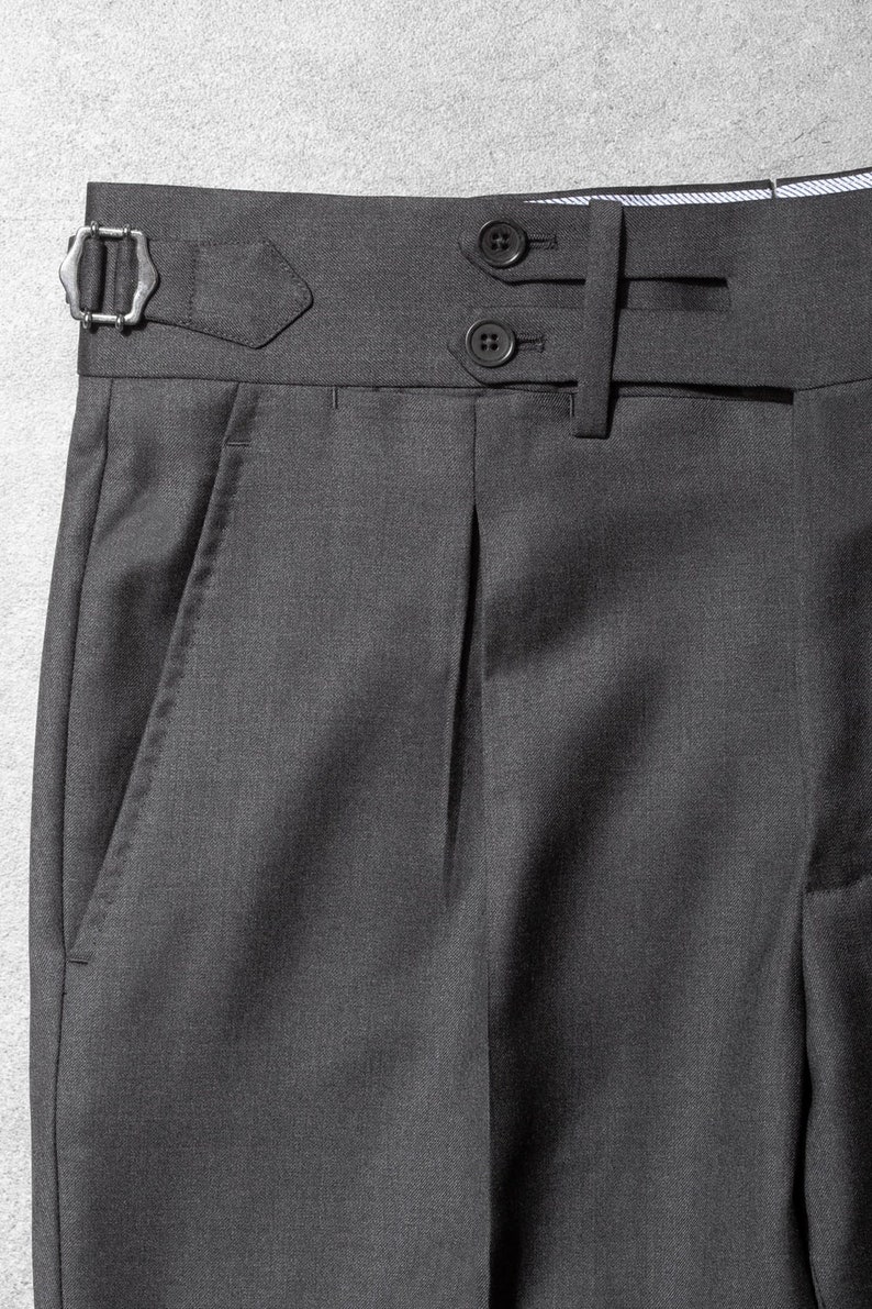 Men's Custom Made Gray Cotton Bespoke Gurkha Pants Single Pleated With ...