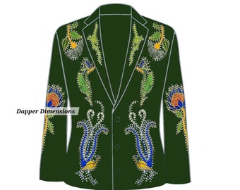 Men's Pine Green Wedding Day 2Pc Cotton Suit Customized Floral Embroidered Country Western Smiley Pockets Prom Gift Cocktail Party Wear Set