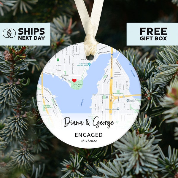 Engaged Ornament - Personalized Map Gift - Gift for the Couple - Engagement Gift - Our First Christmas Together OR94