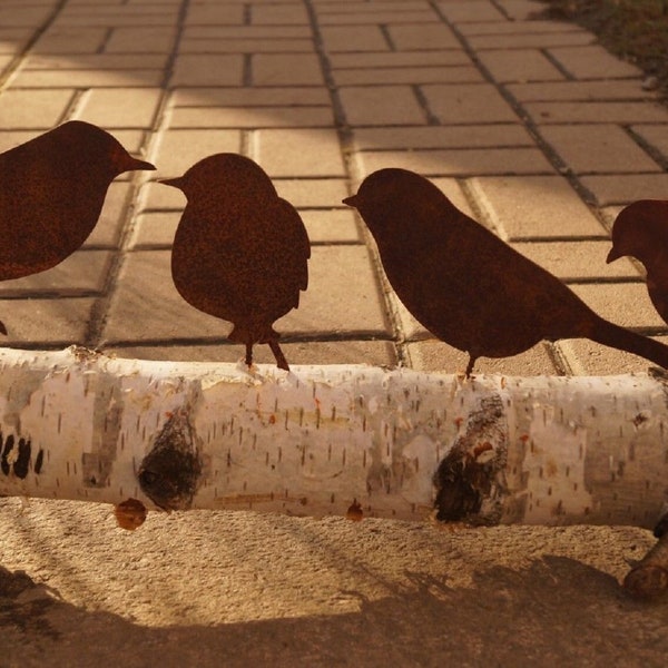 4tlg. Edelrost Vögel mit Schraubgewinde Basteln Garten Deko