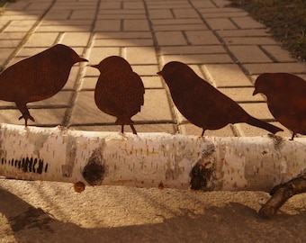 4 pieces Patina birds with screw thread craft garden decoration