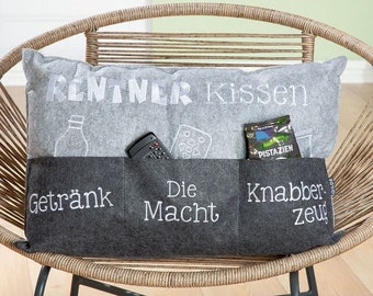 Filz Rentnerkissen mit Einstecktaschen grau Geschenkidee Ruhestand